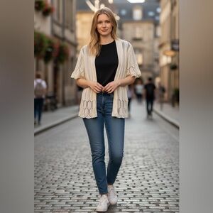 Denver Hayes pointelle knit cardigan. Size XL